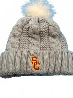 USC Grey Knit Pom Pom Beanie Hat